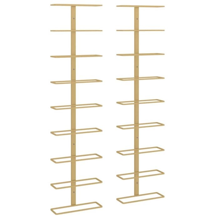 vidaXL 2x Wall Mounted Wine Racks for 9 Bottles Gold Iron Bottle Holder Shelf
