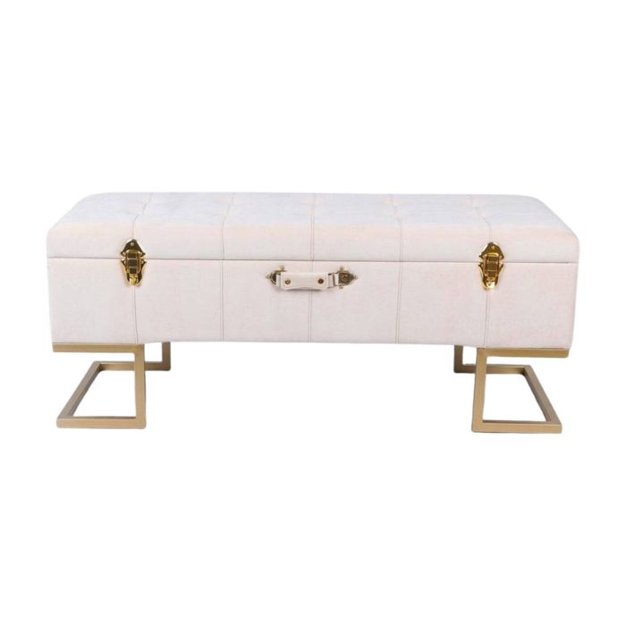 P&P Chic Cream Velvet Storage Ottoman with Gold Iron Base 105x40x42cm