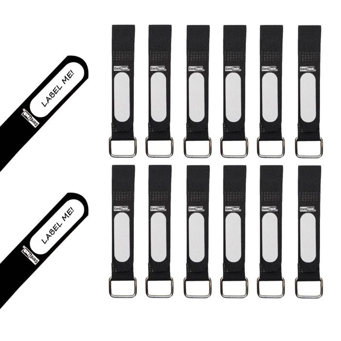 CordTech Reusable Label Straps with Buckle - 12 Pack