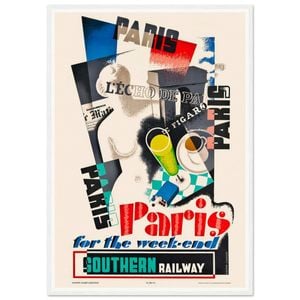 Galrie Southern Railway Vintage Travel Poster: Paris for the Weekend Inspired Art Design, White Frame, A3 30x 42cm (12 x 16inch)