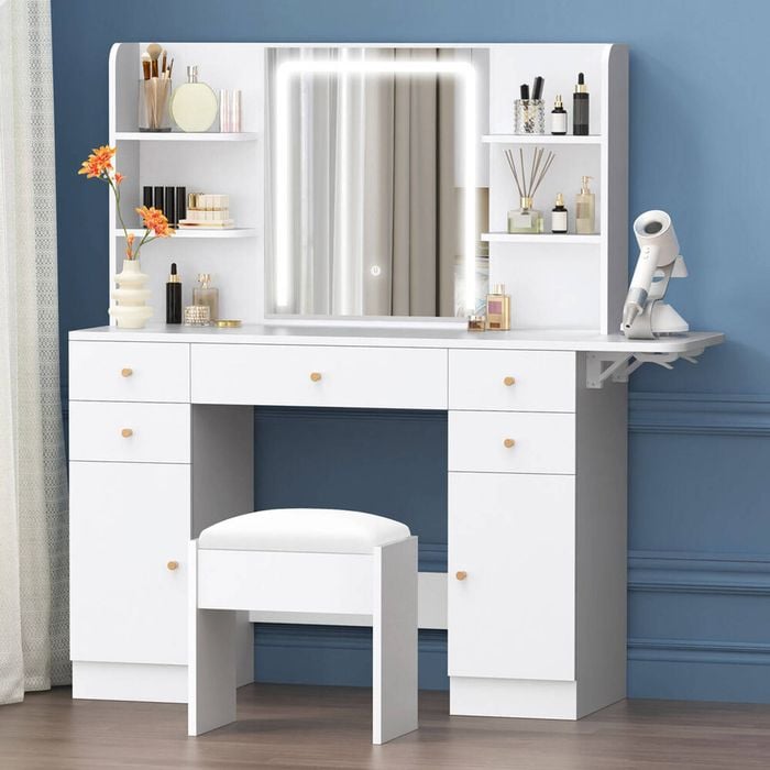 Alfordson Dressing Table Stool Set Led White
