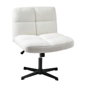 Oikiture Armless Office Desk Chair Boucle White