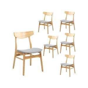 Cusco 6pc Set Dining Chair Fabric Seat Scandinavian Style Solid Rubberwood