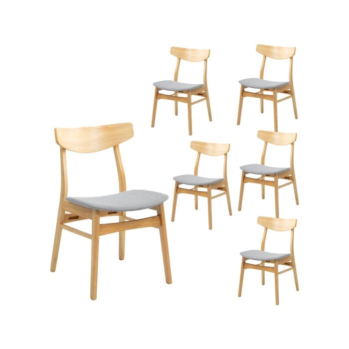 Cusco 6pc Set Dining Chair Fabric Seat Scandinavian Style Solid Rubberwood
