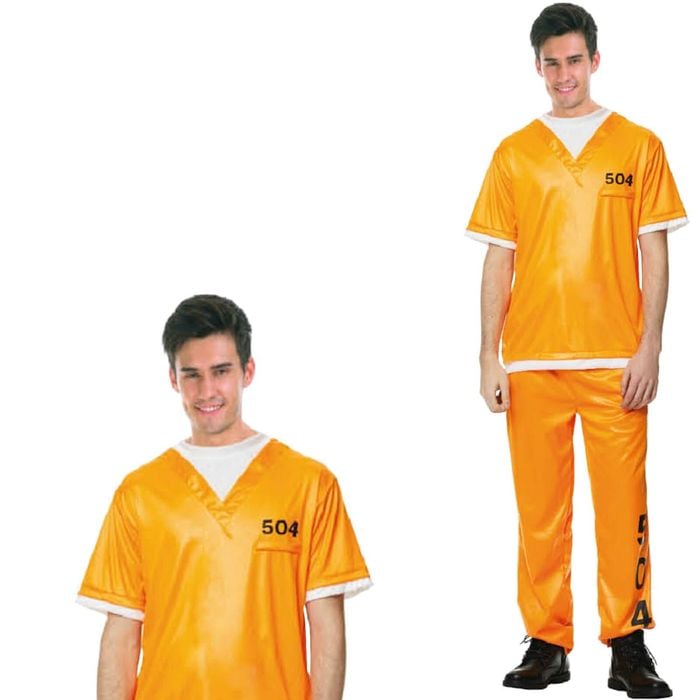 PRISONER COSTUME Halloween Jail Convict Adult Complete Outfit Orange Small/Medium