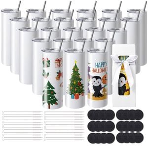 VEVOR 24 Pack Straight Sublimation Tumblers 20 oz Stainless Steel with Straw