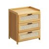 Lauft Natural Bamboo Wood 3 Drawer Bedside Table, Cabinet End Table Nightstand