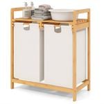 Costway Bamboo Laundry Hamper 2-Section Laundry Sorter Basket