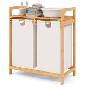 Costway Bamboo Laundry Hamper 2-section Laundry Sorter Basket