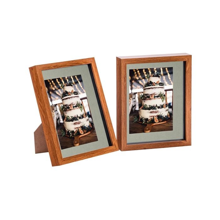 Nicola Spring Acrylic 3D Box Photo Frames with 5" x 7" Mounts - 8" x 10"  - Dark Wood - Pack of 2
