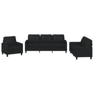 vidaXL Sofa Set with Pillows 2-Seater Sofa Couch 3 Piece Black Faux Leather