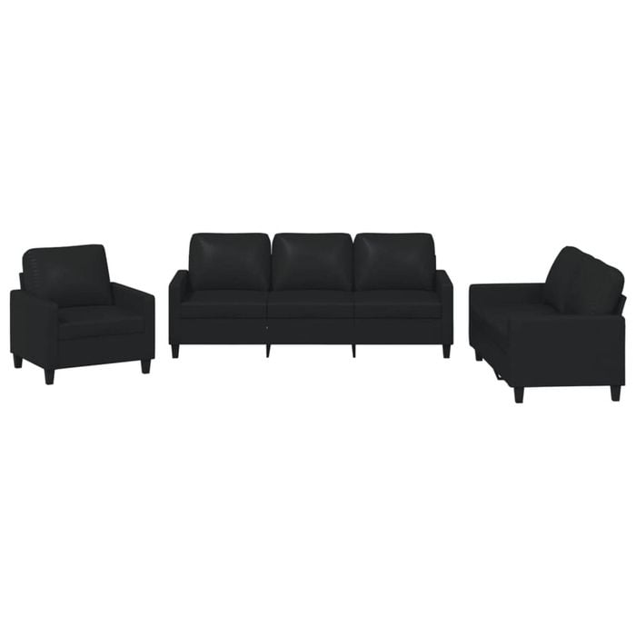 vidaXL Sofa Set with Pillows 2-Seater Sofa Couch 3 Piece Black Faux Leather
