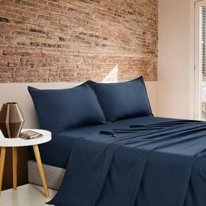 CleverPolly Vintage Washed Microfibre Sheet Set - Navy - King Single