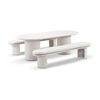 Aria Outdoor 2.4m Ceramic Table Top Dining Setting Light Dune With Benches & Sandstone Cushions