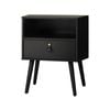 Oikiture Bedside Table Side Table w/ Leather Handle Black