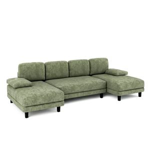 Advwin 280cm 4 Seater Sectional Sofa Chenille Fabric U Shape Couch Modern Sofa Couch with Double Chaise Green