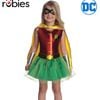 DC Comics Robin Girls Costume with Shiny Dress, Tutu Skirt, Cape and Eyemask - Red & Green Colour, TODDLER