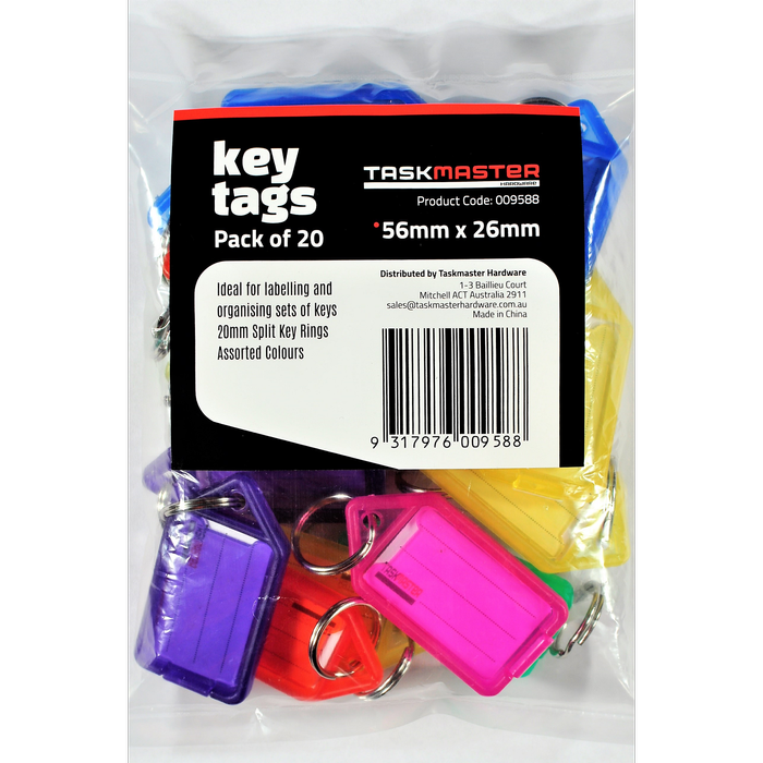 Taskmaster 56 x 29 x 6mm Key Tag with Key Ring - 20 Pack