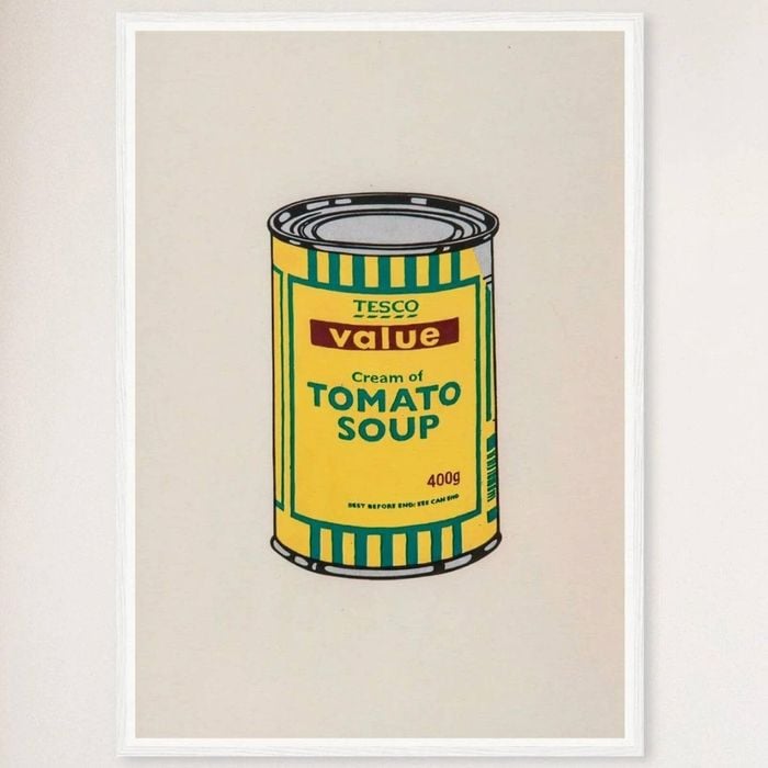 Galrie Banksy Soup Can Yellow Emerald Brown Poster - Iconic 2006 Art Print, White Frame, A1 60 x 84cm (23 x 33inch)