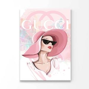 Lady With Pink Hat Fashion Store Print 100% Australian Made 60x90cm (Stretched Canvas)