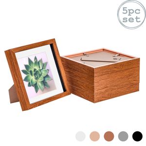 Nicola Spring Acrylic 3d Box Photo Frames With 6" X 6" Mounts - 8" X 8"  - Dark Wood - Pack Of 5