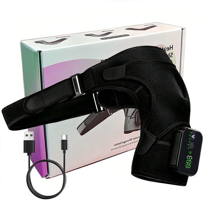 Catzon Cordless Portable Shoulder Heating Pad Massager 3 Vibration Modes-black