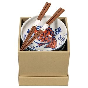 Omotenashi Etegami Tai Set of 2 Donburi Bowls & Chopsticks