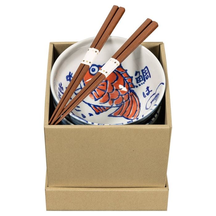 Omotenashi Etegami Tai Set of 2 Donburi Bowls & Chopsticks
