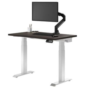 Desky Dual Mini Sit To Stand Burnished Wood Desk 800x500mm White Frame