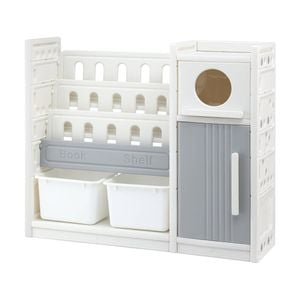 Keezi Kids Bookshelf and Toy Storage Organizer with 3-Tier Bookshelvs, 2 Bins and 2 Cabinets