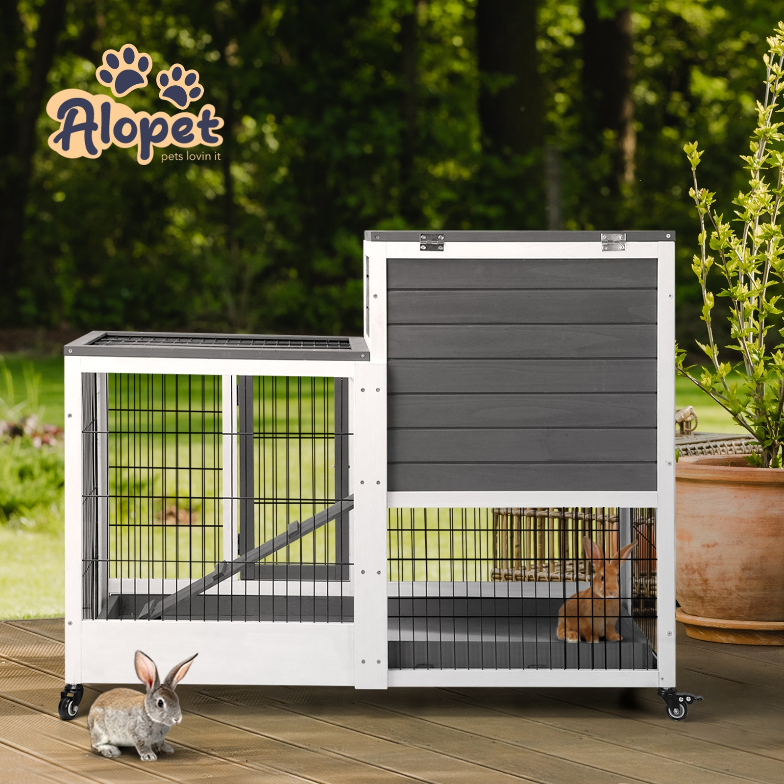 Alopet Rabbit Hutch Chicken Coop House Run Wooden Pet Cage Wheels Guinea Pig Bun Bunnings Australia