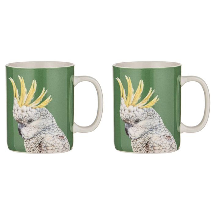 2pk Ashdene New Bone China 350ml Modern Birds Cockatoo Mug