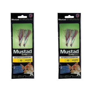 2x Mustad Ultrapoint Octopus Flasher Rig Twin Hook Silver/Red - Size 1/0