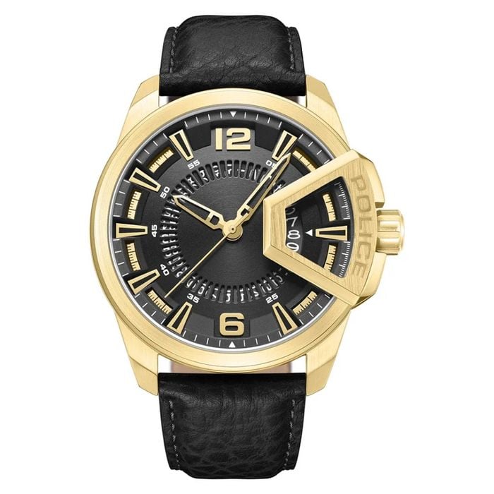 Police Underlined Leather Band Black Dial Men's Watch (pewjb0005604)