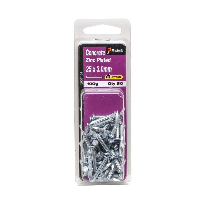 Paslode 25 x 3.0mm 100g Zinc Plated Concrete Nails - 50 Pack