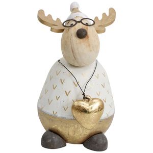 LVD Wood/Resin Buster Deer Sculpture Christmas Holiday Decor Lrg 14cm White