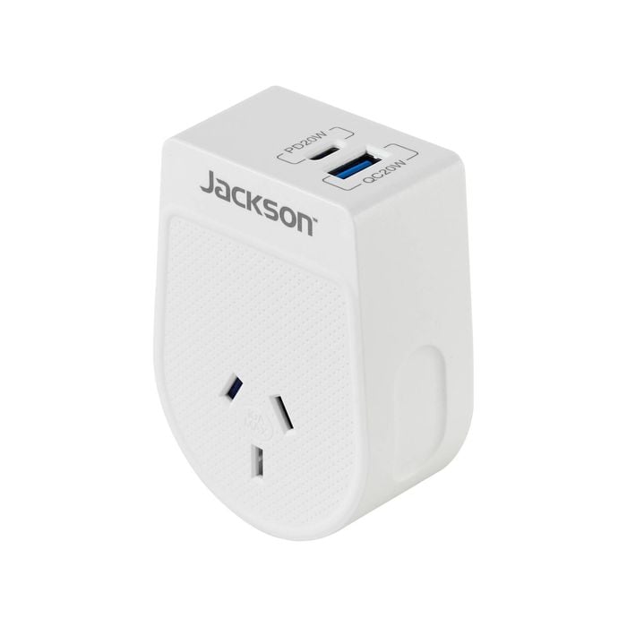 Jackson Move 20W White Outbound USB-A + USB-C Travel Adaptor - USA, Canada And More 