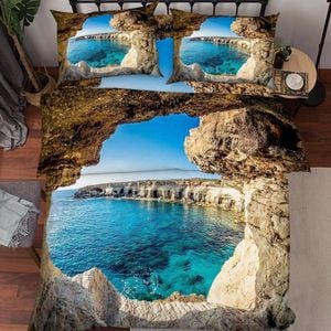 3D Cave Sea 184 Bed Pillowcases Quilt King Single Size