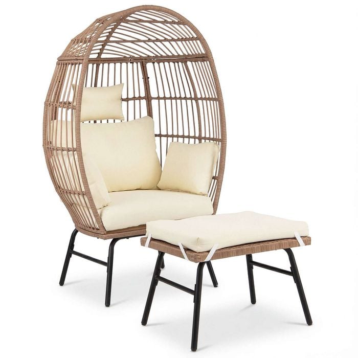 Costway Pe Rattan Egg Chair Ottoman Patio Lounge Footstool