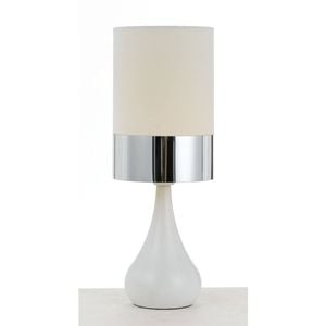 Telbix Akira Modern Table Desk Lamp Light Fabric Ceramic Chrome White