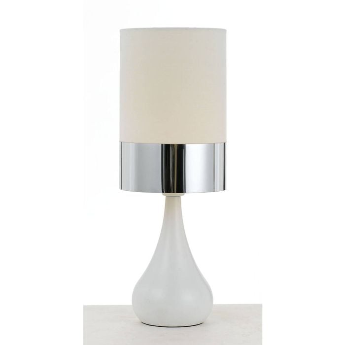Telbix Akira Modern Table Desk Lamp Light Fabric Ceramic Chrome White