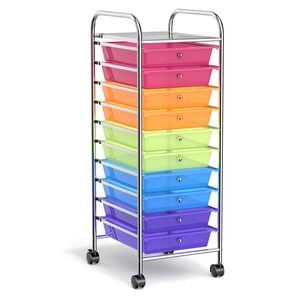 Costway 10 Drawers Electroplated Rolling Storage Trolley Cart Multi