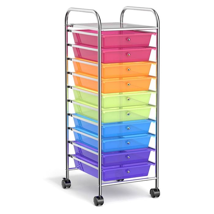 Costway 10 Drawers Electroplated Rolling Storage Trolley Cart Multi