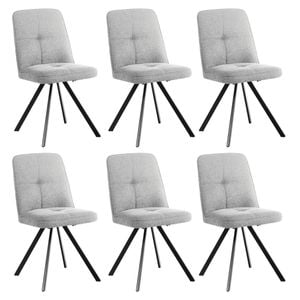 Oikiture 6x Dining Chair Kitchen Seat Linen Fabric Accent Chair Grey