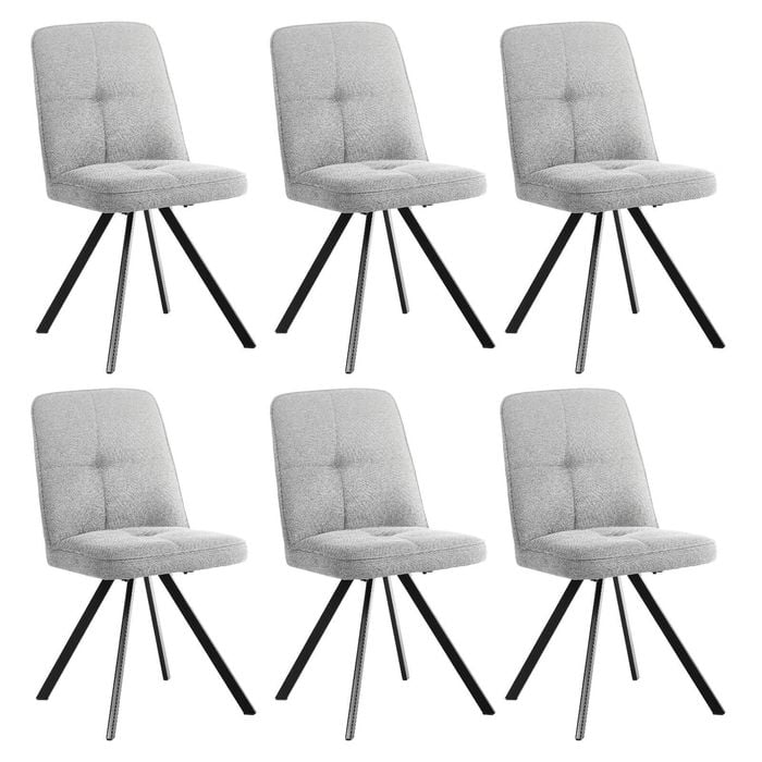 Oikiture 6x Dining Chair Kitchen Seat Linen Fabric Accent Chair Grey