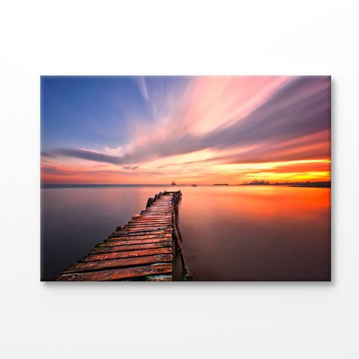 Wooden Pier In Istanbul With Sunset Print 100% Australian Made 90x60cm (Stretched Canvas)