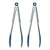 2PK Tasty Silicone Tongs Kitchen Utensil 38cm Blue/Silver