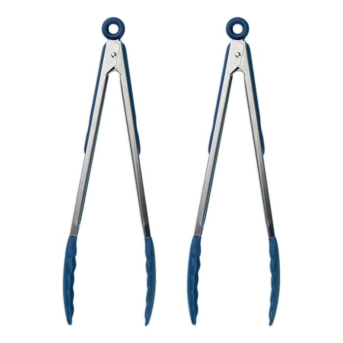 2PK Tasty Silicone Tongs Kitchen Utensil 38cm Blue/Silver