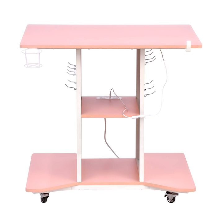 Ufurniture Movable Gaming Desk with LED Lights & Power Outlet 80cm Compact Computer Desk with Pegboard Storage Shelves