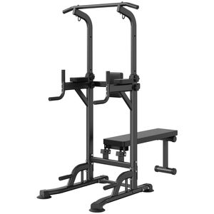 VEVOR Power Tower with Bench Black 10-Level Height Adjustable Pull Up Bar Stand Dip for Strength Training